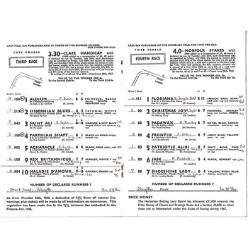 1967 Newmarket Sixth Saturday Race Meeting (29/07/1967) Horse Racing Racecard