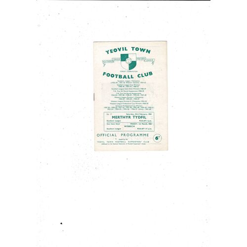 1962/63 Yeovil Town v Merthyr Tydfil Football Programme