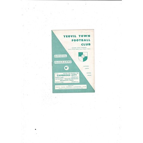 1964/65 Yeovil Town v Cambridge City Football Programme