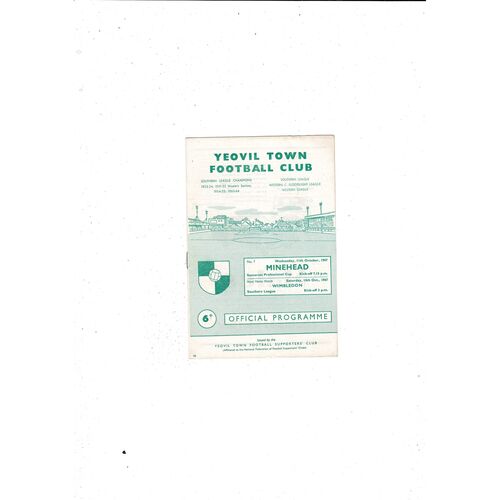1967/68 Yeovil Town v Minehead Somerset Professional Cup Football Programme