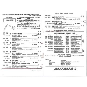 1968 Newmarket Second Saturday Race Meeting (01/06/1968) Horse Racing Racecard