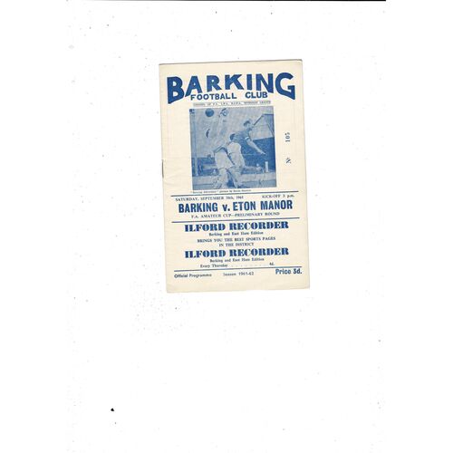 1961/62 Barking v Eton Manor Amateur Cup Football Programme