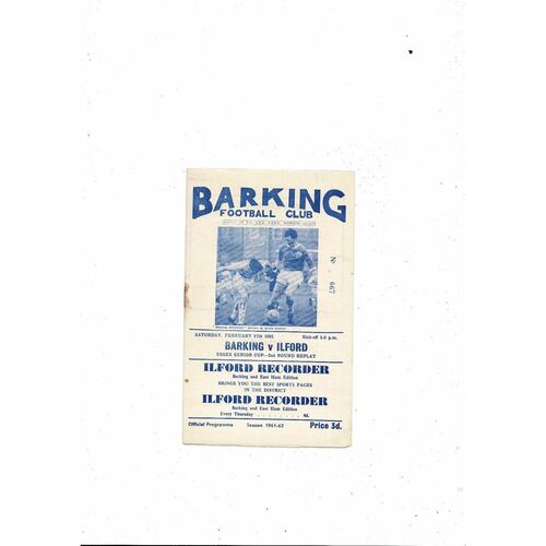 1961/62 Barking v Ilford Essex Senior Cup Replay Football Programme