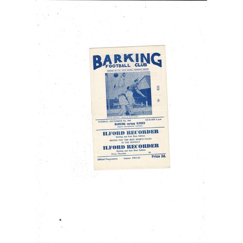 1961/62 Barking v Ilford Essex Thameside Trophy Football Programme