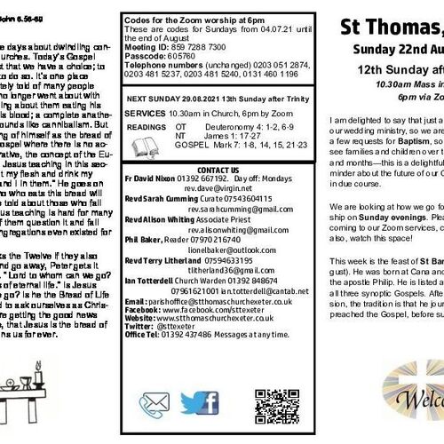 Pew Sheet | The Parish of St Thomas, Exeter