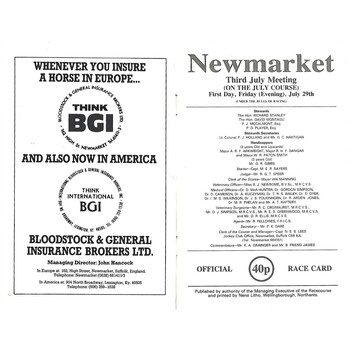 1983 Newmarket Third July Race Meeting (29/07/1983) Horse Racing Racecard