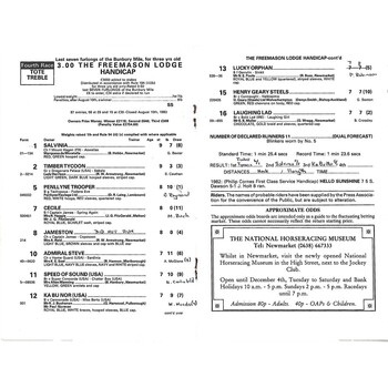 1983 Newmarket Second August Race Meeting (27/08/1983) Horse Racing Racecard