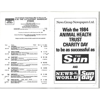 1984 Newmarket Charity (The Animal Health Trust) Race Meeting (30/06/1984) Horse Racing Racecard