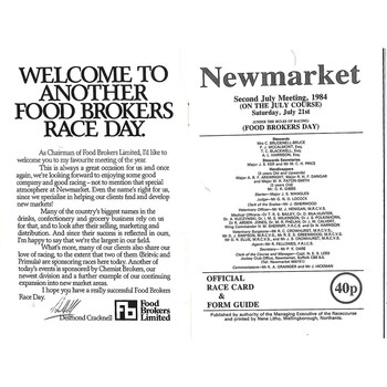 1984 Newmarket Second July (Food Brokers Ltd's Day) Race Meeting (21/07/1984) Horse Racing Racecard