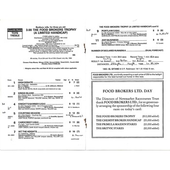1984 Newmarket Second July (Food Brokers Ltd's Day) Race Meeting (21/07/1984) Horse Racing Racecard