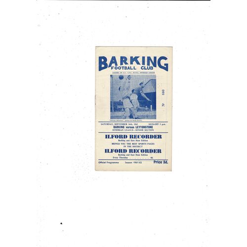 1961/62 Barking v Leytonstone Football Programme