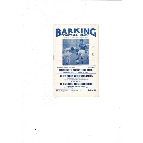 1961/62 Barking v Maidstone United Football Programme