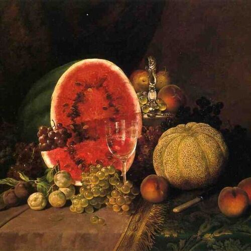 Still Life with Watermelon, Grapes, Peaches, Plums and Cantaloupe