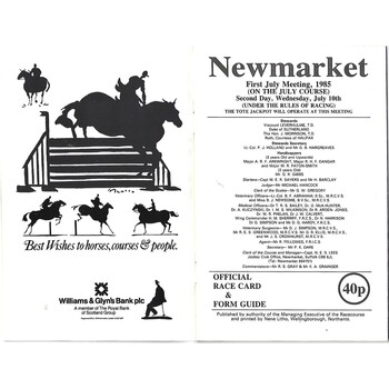 1985 Newmarket First July Meeting (10/07/1985) Horse Racing Racecard