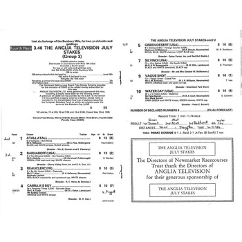 1985 Newmarket First July Meeting (10/07/1985) Horse Racing Racecard