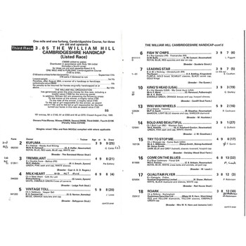 1985 Newmarket October Meeting (The William Hill Cambridgeshire Handicap) (05/10/1985) Horse Racing Racecard