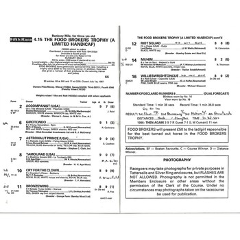 1987 Newmarket Second July Meeting (Food Brokers Race Day) Race Meeting (18/07/1987) Horse Racing Racecard