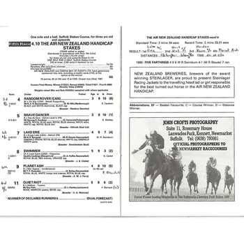 1987 Newmarket Second August Meeting (New Zealand Day) Race Meeting (08/08/1987) Horse Racing Racecard