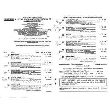 1988 Newmarket Second July Meeting (Food Brokers Race Day) Race Meeting (16/07/1988) Horse Racing Racecard