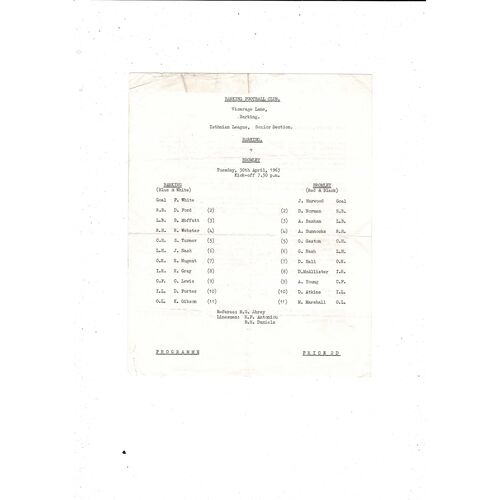 1962/63 Barking v Bromley Football Programme