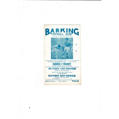 1962/63 Barking v Finchley London Senior Cup Football Programme