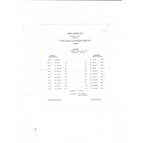 1962/63 Barking v Finchley Mithras Cup Semi Final Football Programme