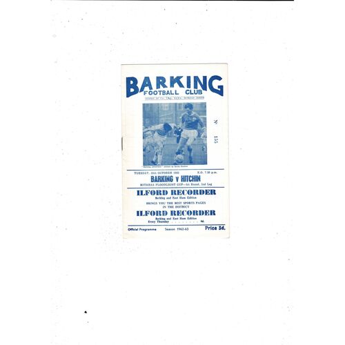 1962/63 Barking v Hitchin Mithras Cup Football Programme