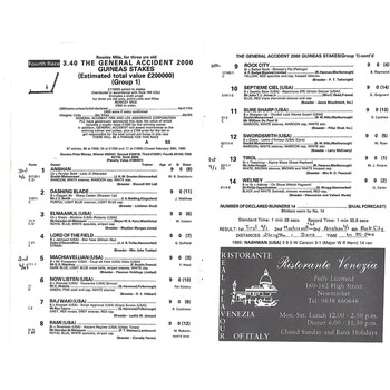 1990 Newmarket The General Accident Spring Meeting (2,000 Guineas Stakes) Race Meeting (05/05/1990) Horse Racing Racecard