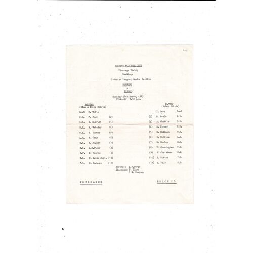 1962/63 Barking v Ilford Football Programme