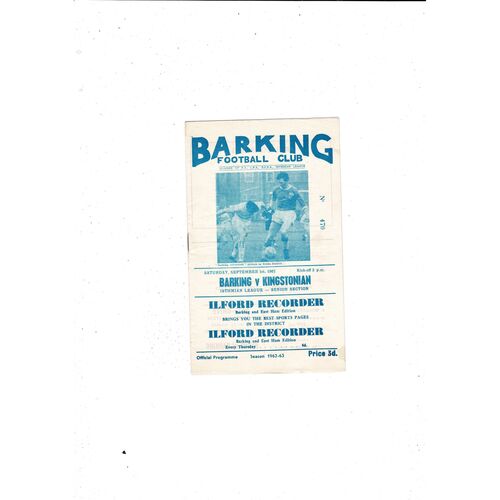 1962/63 Barking v Kingstonian Football Programme