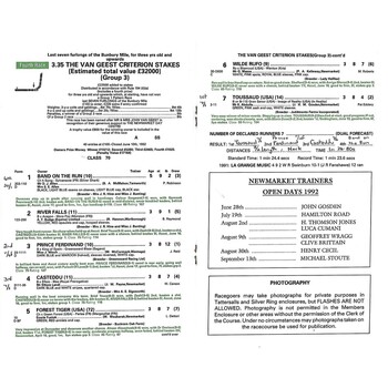 1992 Newmarket June Meeting (Charity Race Day) Race Meeting (27/06/1992) Horse Racing Racecard