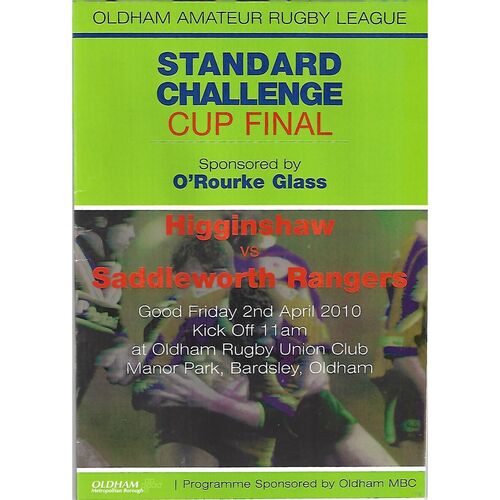 2010 Higginshaw v Saddleworth Rangers Standard Challenge Cup Final Rugby League Programme