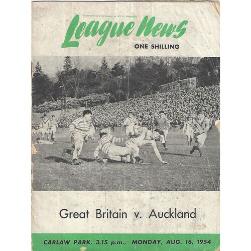 1954 Great Britain v Auckland Tour Match Rugby League Programme