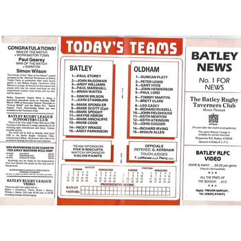 1990/91 Batley v Oldham Rugby League Programme