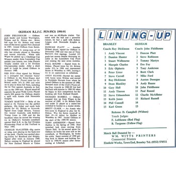 1990/91 Bramley v Oldham Silk Cut Challenge Cup 1st Round Rugby League Programme