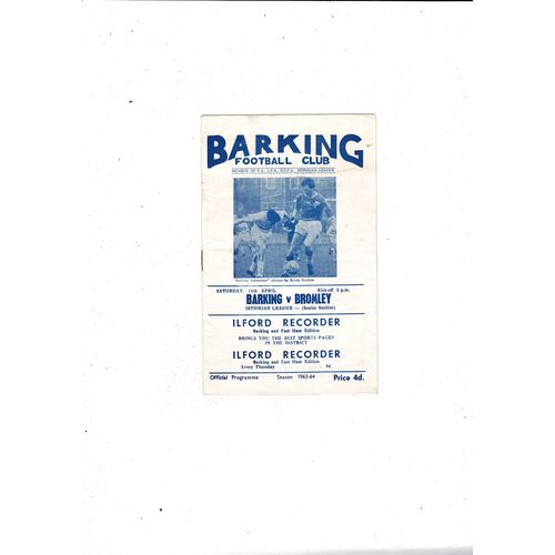 1963/64 Barking v Bromley Football Programme