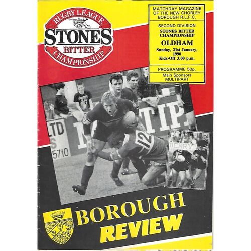 1989/90 Chorley Borough v Oldham Rugby League Programme
