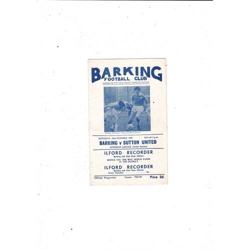 1963/64 Barking v Sutton United Football Programme