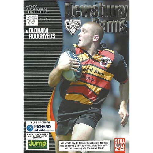 2003 Dewsbury Rams v Oldham Roughyeds Rugby League Programme