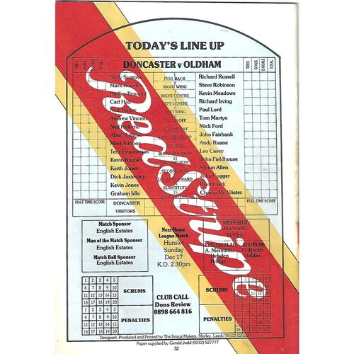 1989/90 Doncaster v Oldham Rugby League Programme