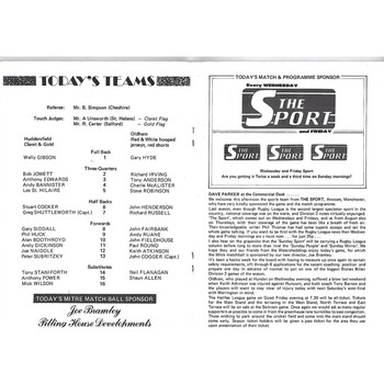 1989/90 Huddersfield v Oldham Rugby League Programme