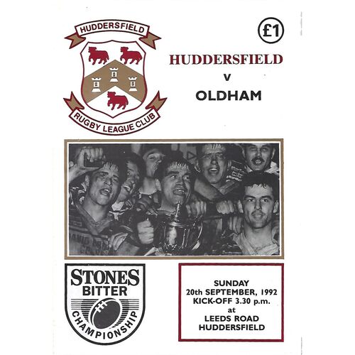 1992/93 Huddersfield v Oldham Rugby League Programme