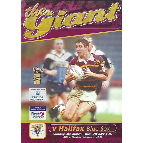 2001 Huddersfield Giants v Halifax Blue Sox Rugby League Programme