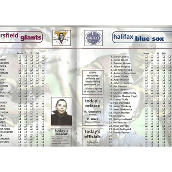 2001 Huddersfield Giants v Halifax Blue Sox Rugby League Programme