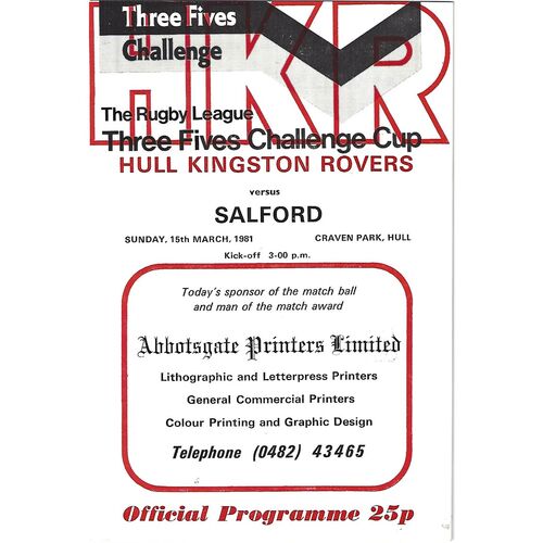 Hull Kingston Rovers Home Rugby League Programmes