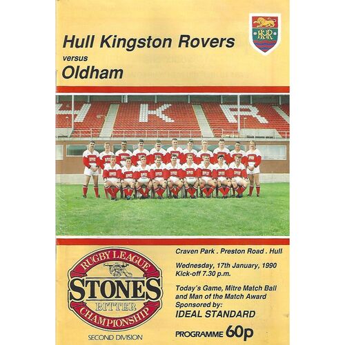 1989/90 Hull Kingston Rovers v Oldham Rugby League Programme