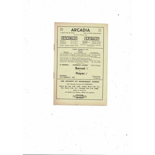 1949/50 Barnet v Hayes Football Programme