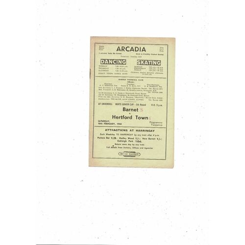 1949/50 Barnet v Hertford Town Herts Senior Cup Football Programme
