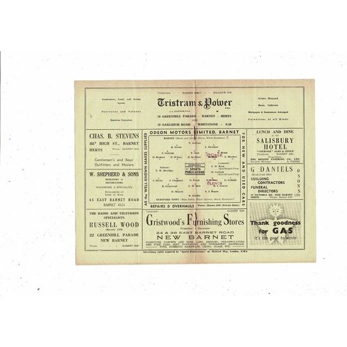 1949/50 Barnet v Hertford Town Herts Senior Cup Football Programme