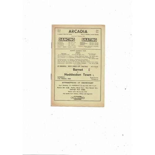 1949/50 Barnet v Hoddesdon Town Herts Senior Cup Semi Final Football Programme
